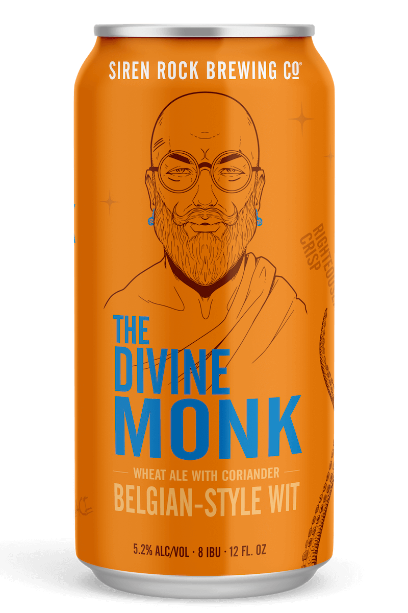 Siren Rock Brewery 12oz can of the Divine Monk Belgian-style Wit.