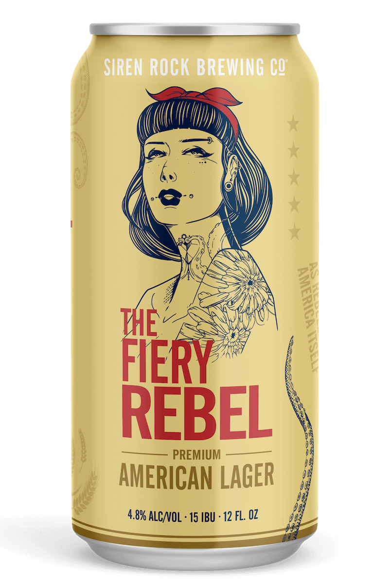 Siren Rock Brewery 12oz can of the Fiery Rebel Premium American Lager
