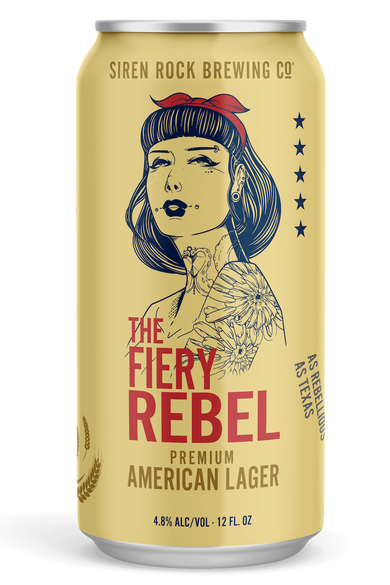 Siren Rock Brewery 12oz can of the Fiery Rebel Premium American Lager