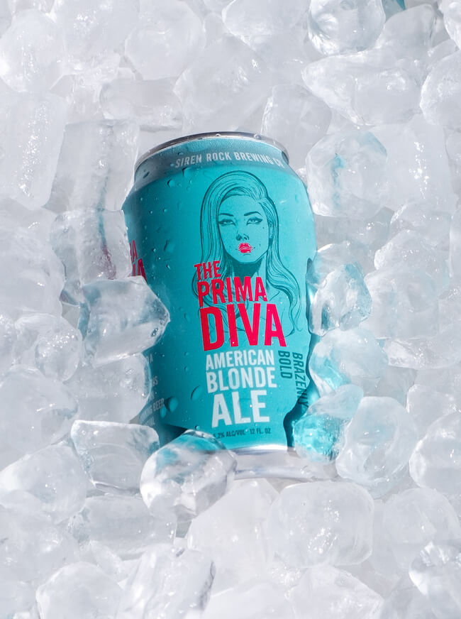 The Prima Diva beer can on ice